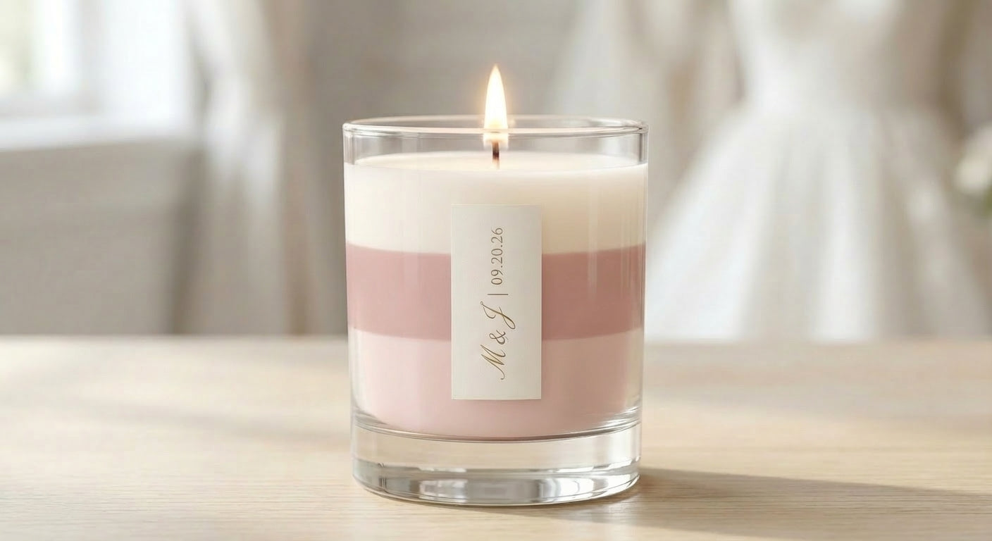 Personalized Wedding Favor Candle Sample – Blush Toile